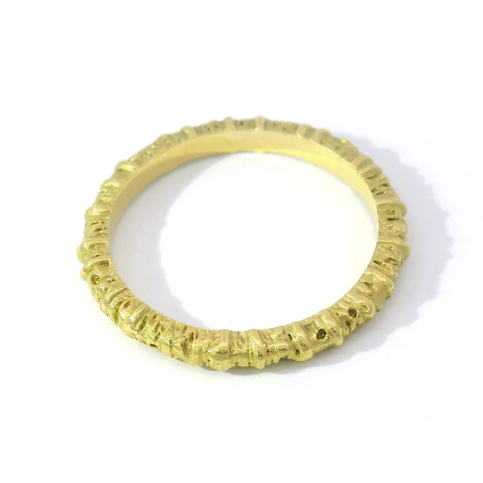 Yellow Gold Textured Band - "Aspen" - Image 4