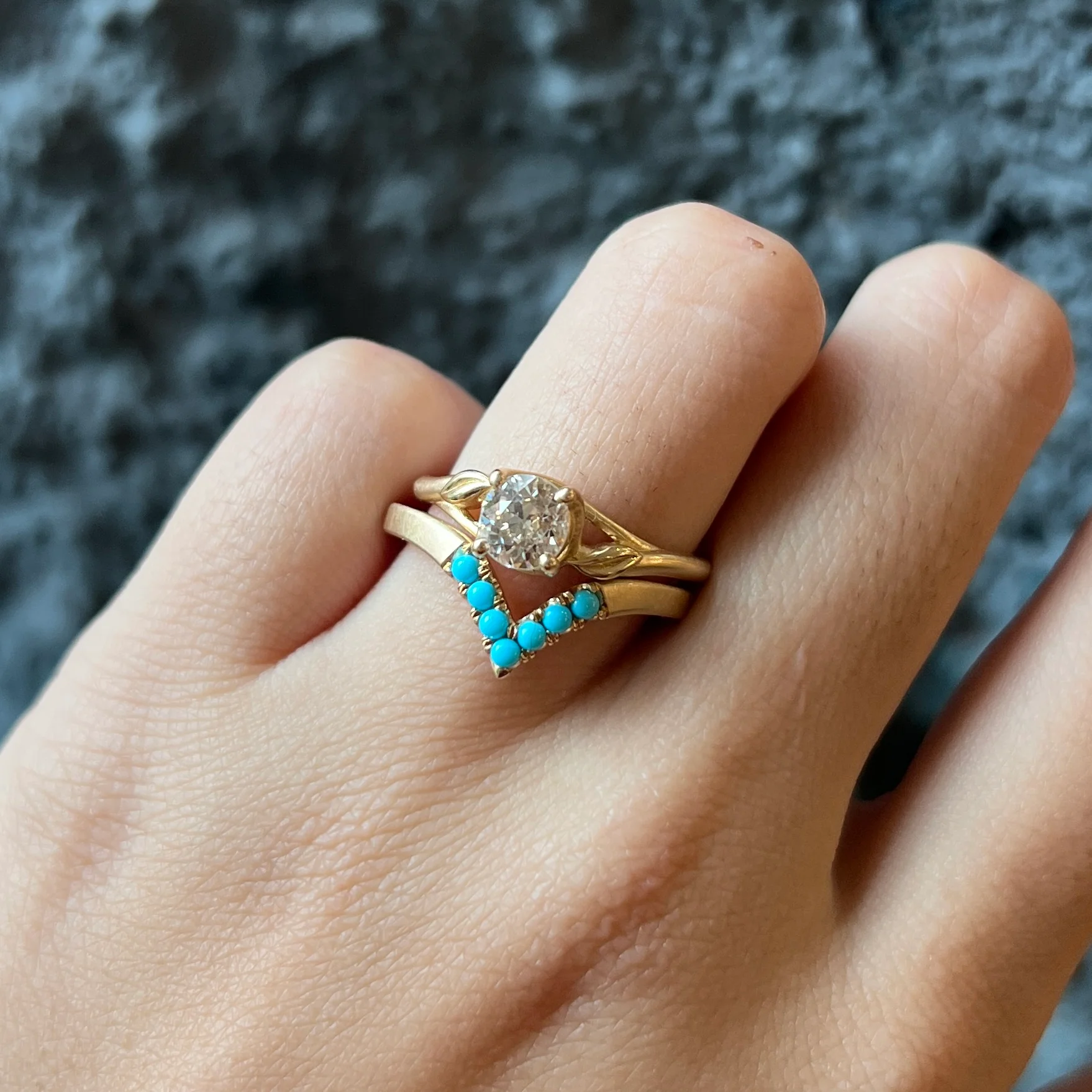Turquoise & Yellow Gold Contour Band - "Sante Fe Nights" - Image 10