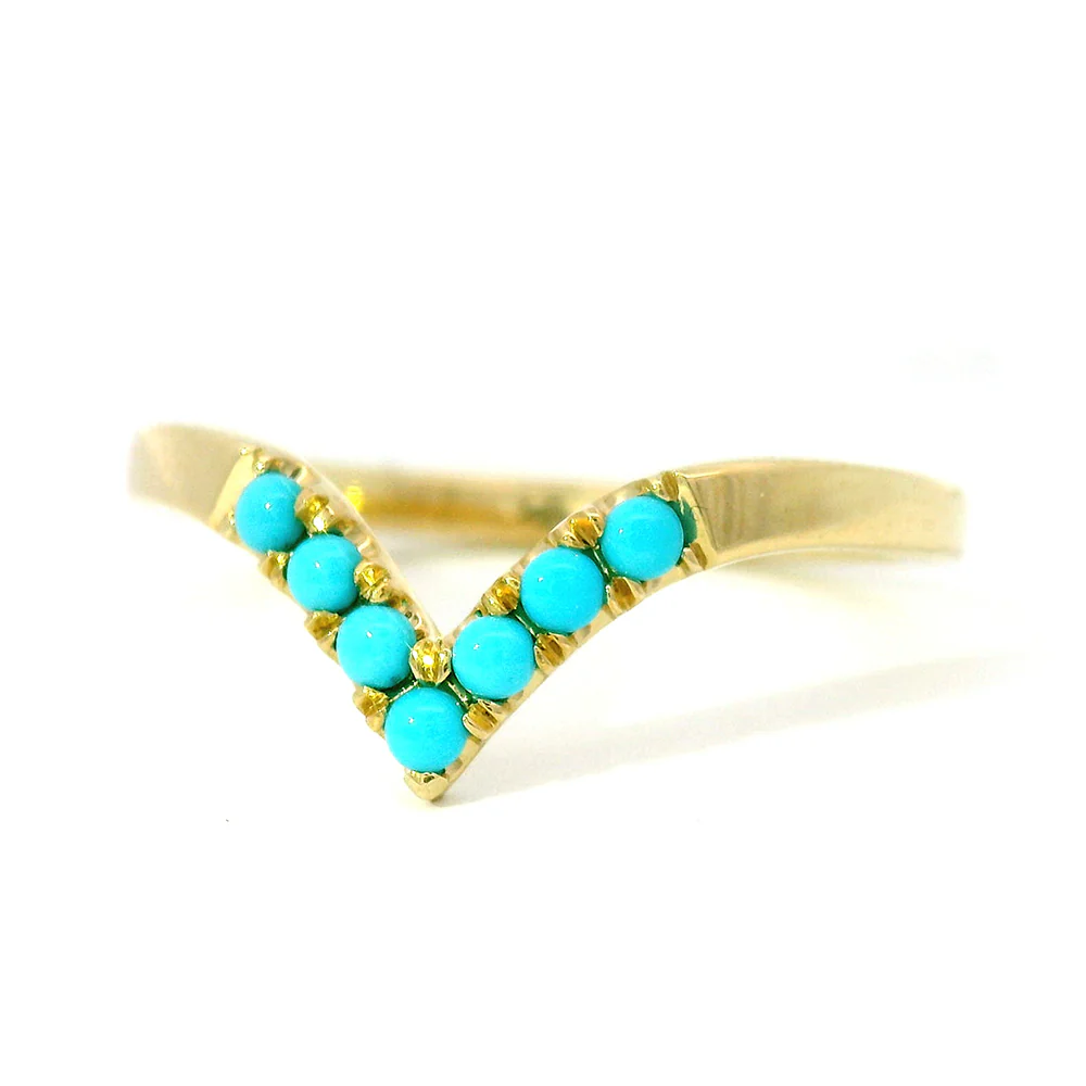 Turquoise & Yellow Gold Contour Band - "Sante Fe Nights" - Image 2