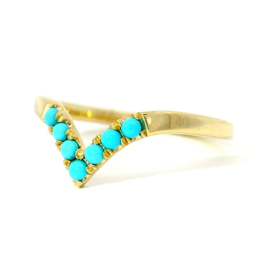 Turquoise & Yellow Gold Contour Band - "Sante Fe Nights" - Image 3