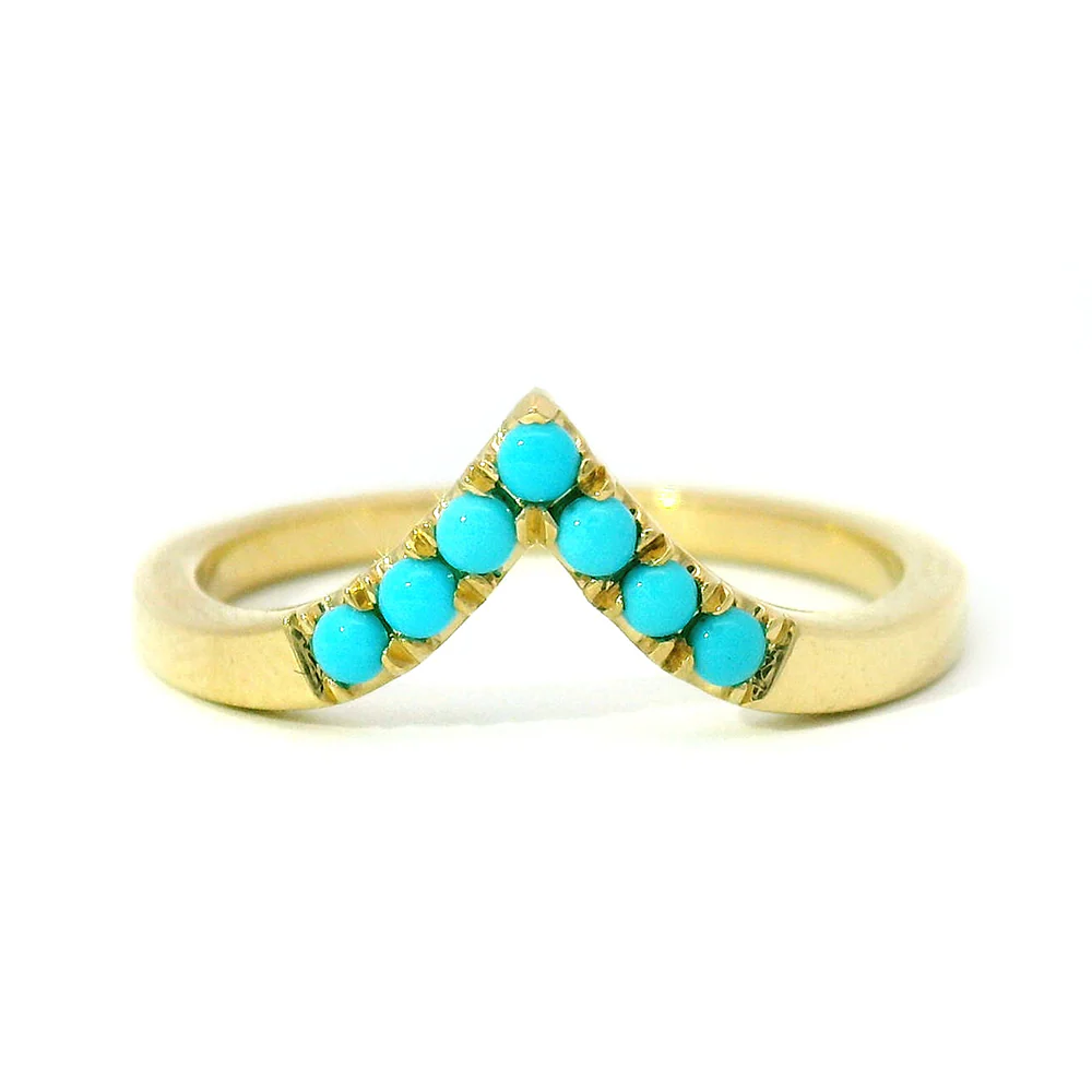 Turquoise & Yellow Gold Contour Band - "Sante Fe Nights" - Image 5