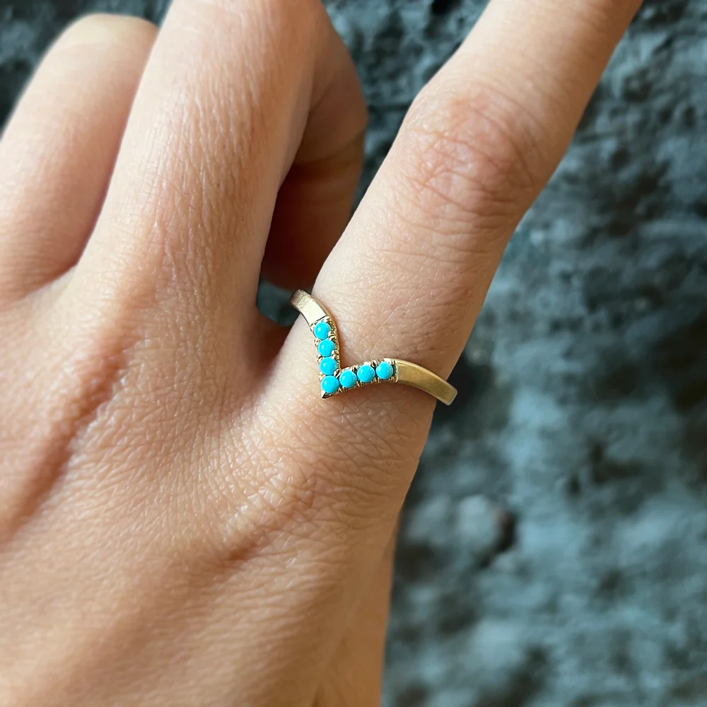 Turquoise & Yellow Gold Contour Band - "Sante Fe Nights" - Image 9