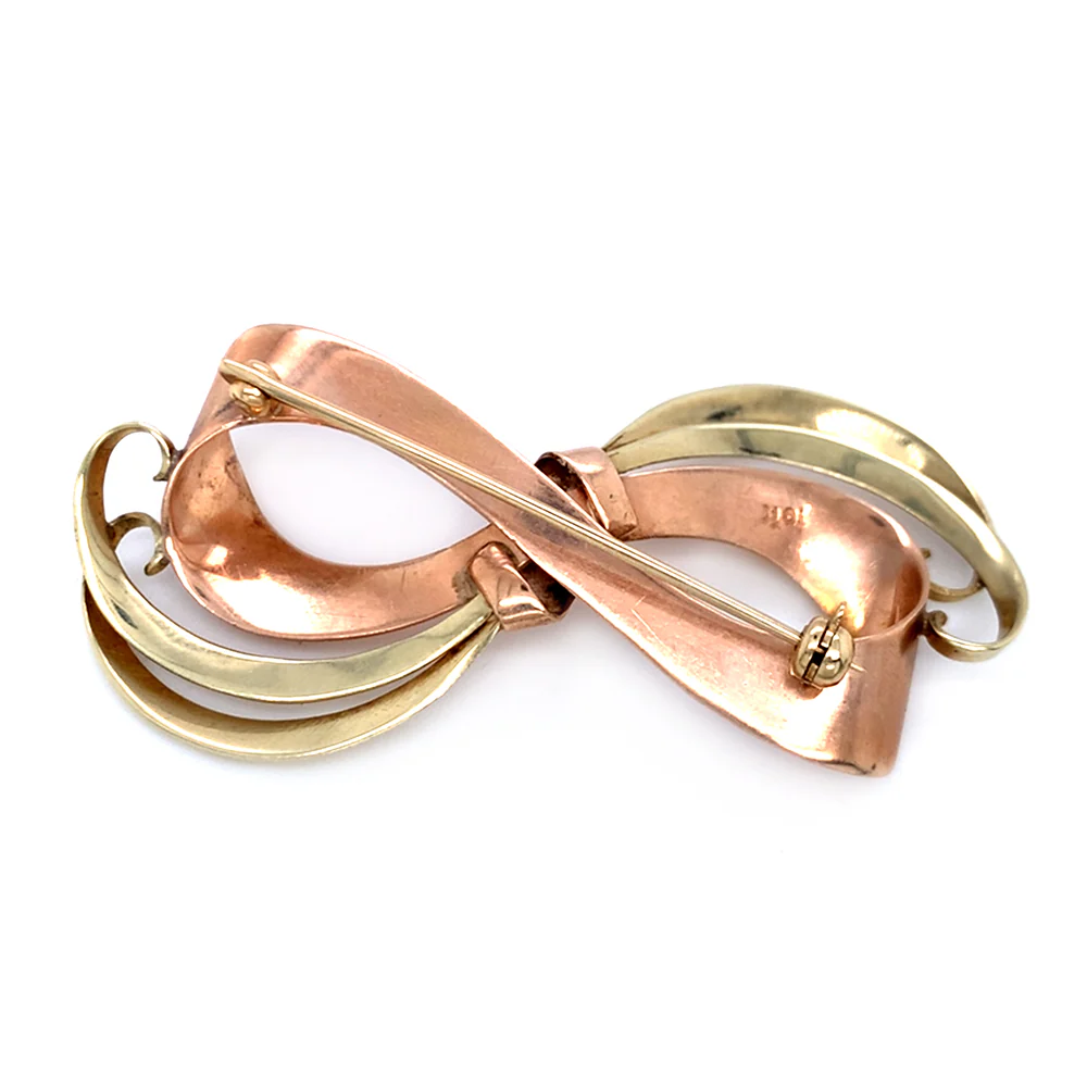 Yellow & Rose Gold Bow Brooch - Image 2