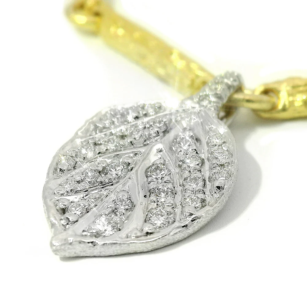 Yellow & White Gold Branch Link Bracelet with Diamond Leaf - "Aspen Pavé" - Image 4