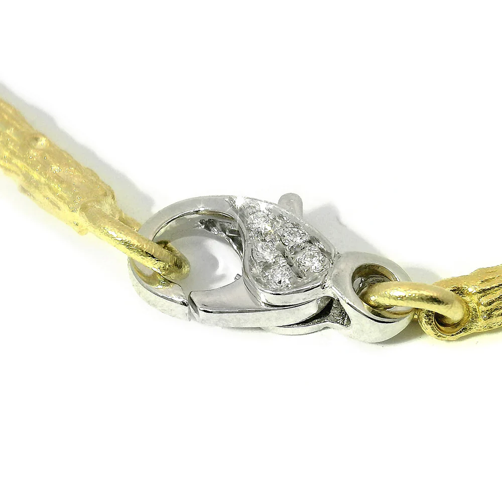 Yellow & White Gold Branch Link Bracelet with Diamond Leaf - "Aspen Pavé" - Image 5