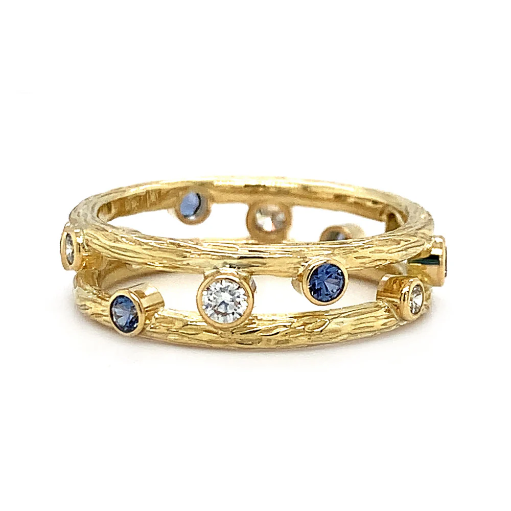 Yogo Sapphire and Diamond Yellow Gold Ring - "Pebble" - Image 3
