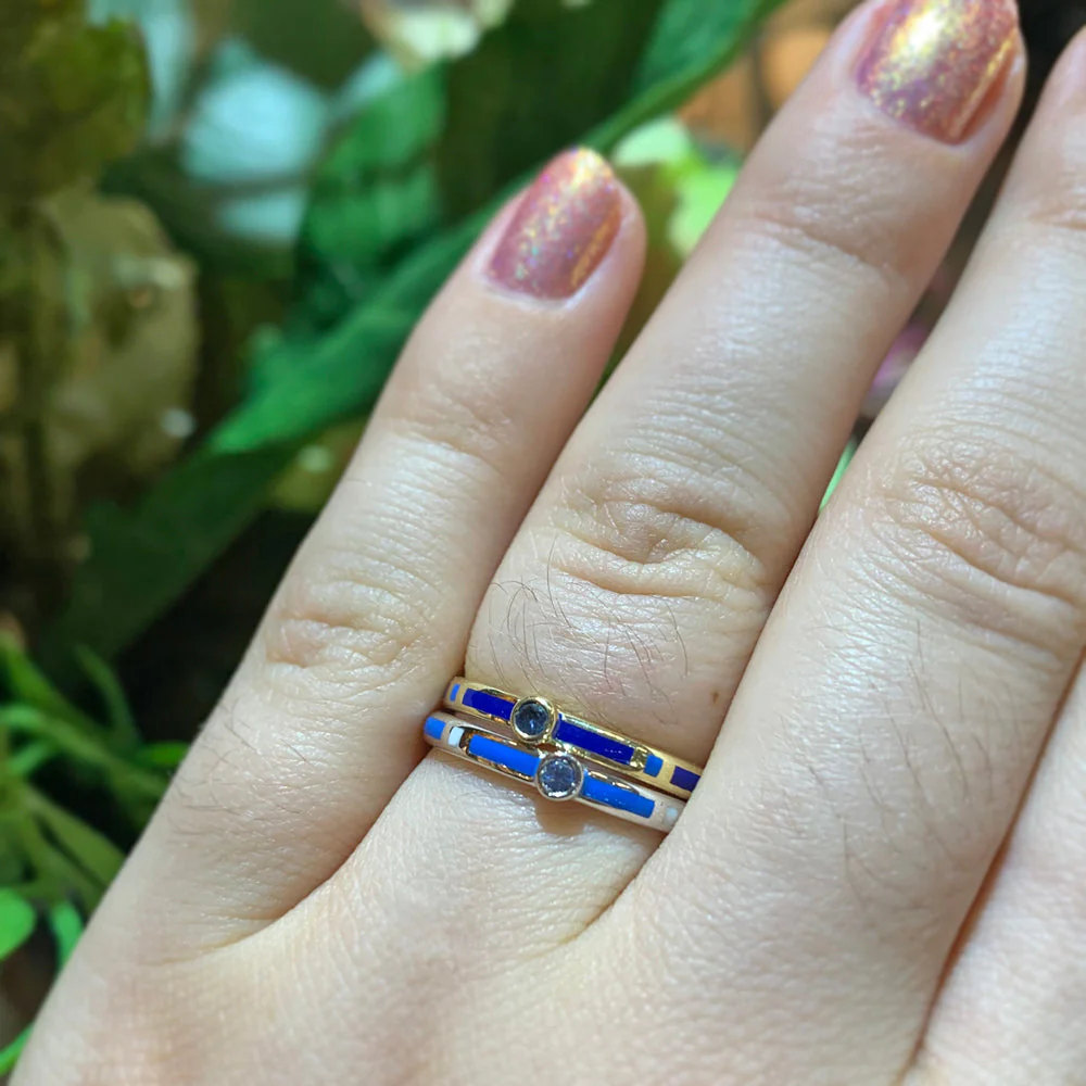 Yogo Sapphire & Enamel Band - "Rock Candy White & Blue" - Image 2
