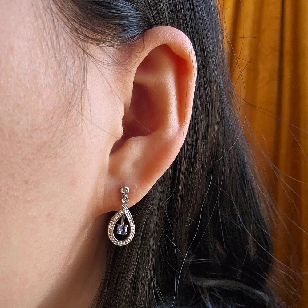 Yogo Sapphire & Diamond Drop Earrings - "Tear Drops" - Image 2