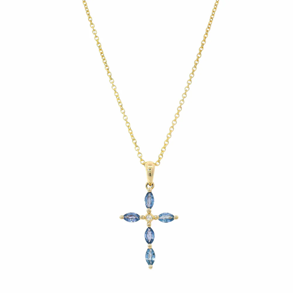 Yogo Sapphire, Diamond & Gold Pendant - "Cross"