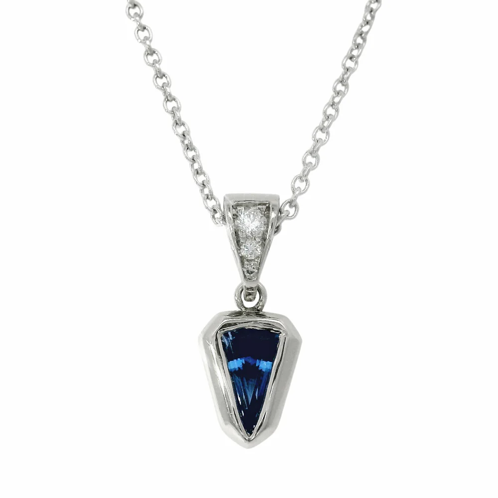 Yogo Sapphire & Diamond Necklace - "Arrow" - Image 3