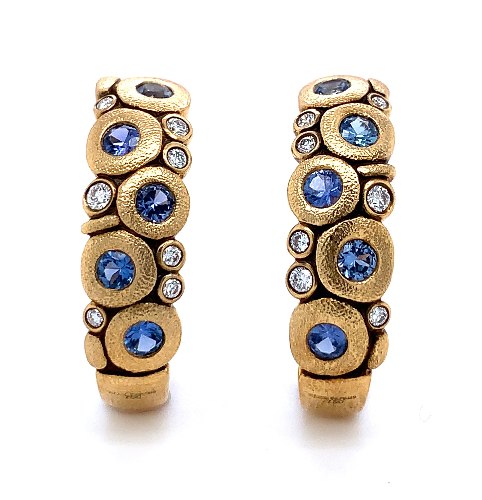 Yogo Sapphire & Diamond Semi Hoop Earrings - "Large Candy" - Image 2