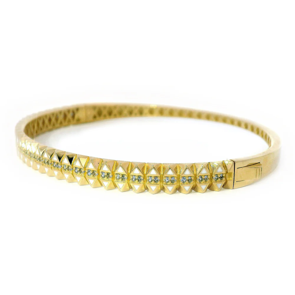 Yogo Sapphire, Enamel & Gold Hinged Bangle - "Highline" - Image 2