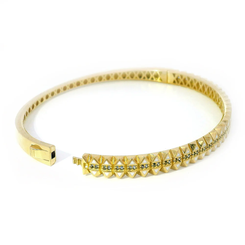 Yogo Sapphire, Enamel & Gold Hinged Bangle - "Highline" - Image 4