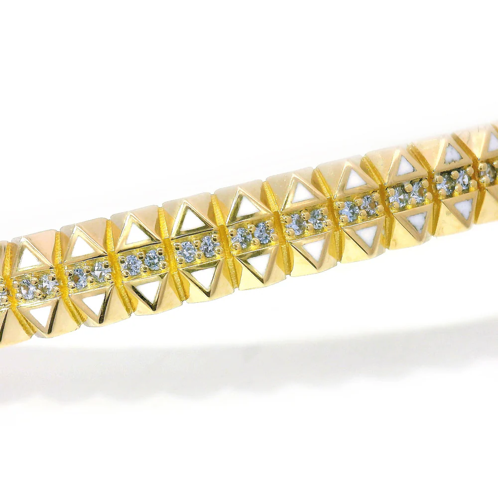 Yogo Sapphire, Enamel & Gold Hinged Bangle - "Highline" - Image 6