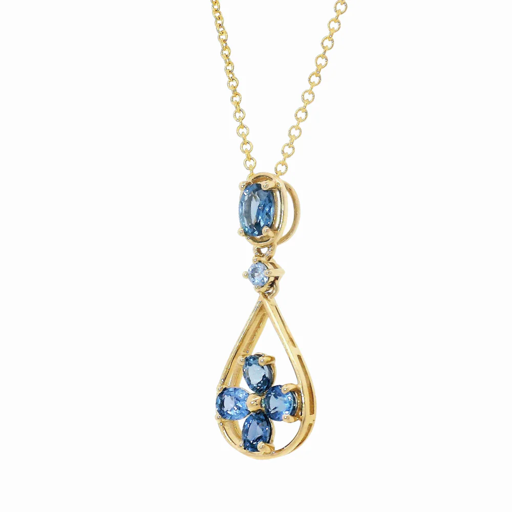 Yogo Sapphire & Gold Pendant - "Teardrop & Clover" - Image 3