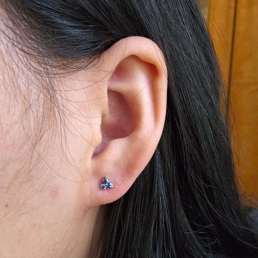 Yogo Sapphire Stud Earrings - "Trillium" - Image 3