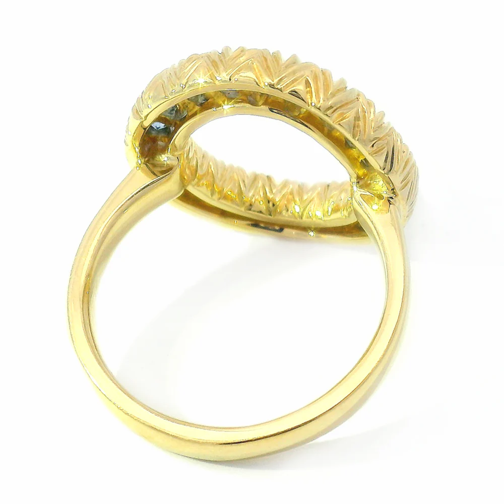 Yogo Sapphire & Yellow Gold Circle Ring - "Wide Embrace" - Image 5